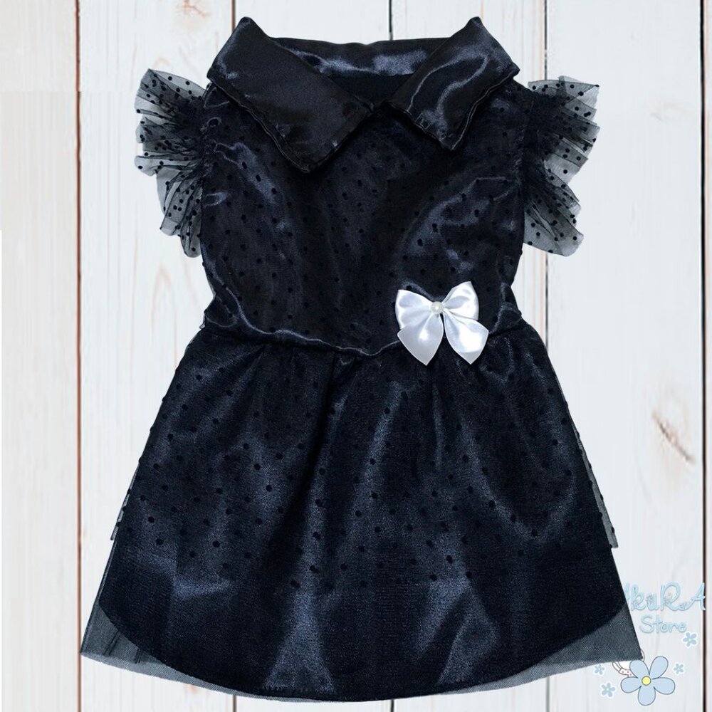 🎃👻 WEDNESDAY ADDAMS HALLOWEEN DOG PUPPY PET COSTUME GOTHIC BALL GOWN DRESS👻🎃